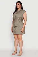 Womens Plus Size Denim Cargo Pocket Shirt Dress, Green, Size 3X
