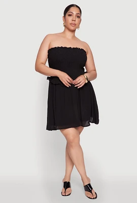 Womens Plus Gauze Knit Smocked Mini Dress,