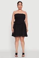 Womens Plus Gauze Knit Smocked Mini Dress,