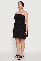 Womens Plus Gauze Knit Smocked Mini Dress,
