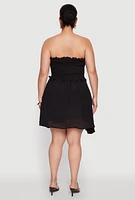 Womens Plus Gauze Knit Smocked Mini Dress,