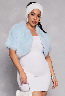 Womens Plus Spoon Jeans Solid Faux Fur Bolero,
