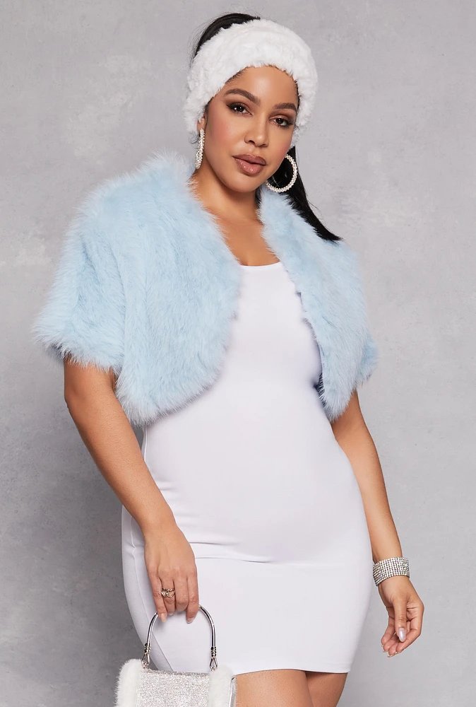 Womens Plus Size Spoon Jeans Solid Faux Fur Bolero, Blue, Size 3X