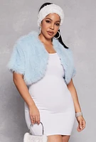 Womens Plus Size Spoon Jeans Solid Faux Fur Bolero, Blue, Size 3X