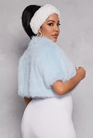 Womens Plus Size Spoon Jeans Solid Faux Fur Bolero, Blue, Size 2X