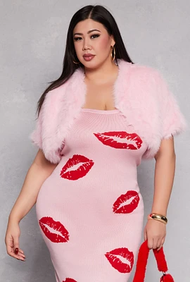 Womens Plus Size Spoon Jeans Solid Faux Fur Bolero, Pink, Size 2X
