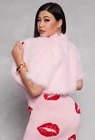 Womens Plus Size Spoon Jeans Solid Faux Fur Bolero, Pink, Size 2X