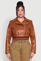 Womens Plus Daisy Faux Leather Belted Moto Jacket, 2X
