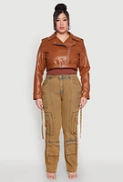 Womens Plus Daisy Faux Leather Belted Moto Jacket, 2X