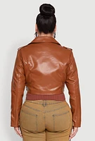 Womens Plus Daisy Faux Leather Belted Moto Jacket, 2X
