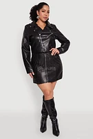 Womens Plus Size Daisy Faux Leather Cropped Moto Jacket, Black, Size 3X