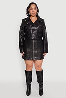 Womens Plus Size Daisy Faux Leather Cropped Moto Jacket, Black, Size 3X