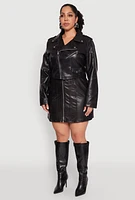 Womens Plus Size Daisy Faux Leather Cropped Moto Jacket, Black, Size 3X