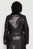Womens Plus Daisy Faux Leather Cropped Moto Jacket, Black,