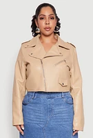 Womens Plus Daisy Faux Leather Cropped Moto Jacket,