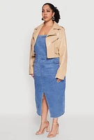 Womens Plus Daisy Faux Leather Cropped Moto Jacket,
