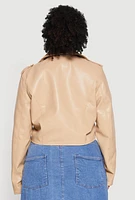Womens Plus Daisy Faux Leather Cropped Moto Jacket,
