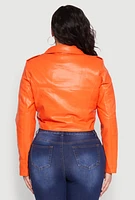 Womens Plus Size Daisy Faux Leather Cropped Moto Jacket, Orange, Size 2X