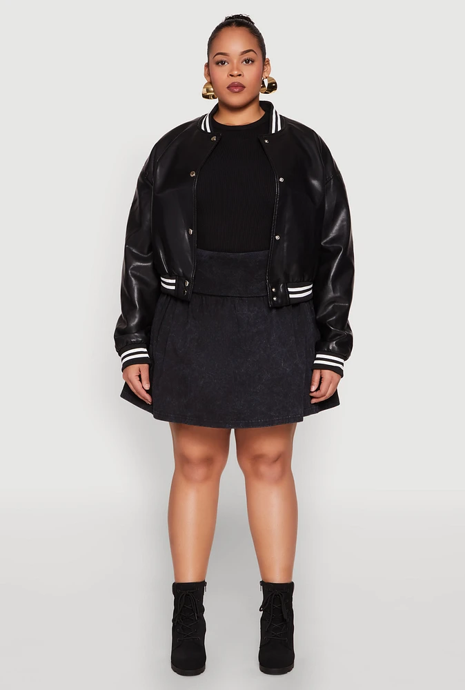 Womens Plus Daisy Faux Leather Varsity Jacket,