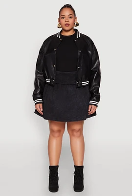Womens Plus Daisy Faux Leather Varsity Jacket,