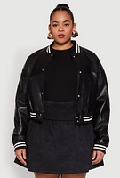 Womens Plus Daisy Faux Leather Varsity Jacket,