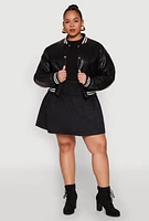 Womens Plus Daisy Faux Leather Varsity Jacket,