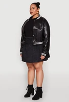 Womens Plus Daisy Faux Leather Varsity Jacket,