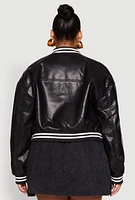 Womens Plus Daisy Faux Leather Varsity Jacket,