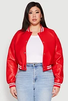 Womens Plus Daisy Faux Leather Varsity Jacket,