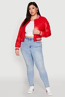 Womens Plus Daisy Faux Leather Varsity Jacket,