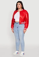 Womens Plus Daisy Faux Leather Varsity Jacket,