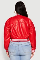Womens Plus Daisy Faux Leather Varsity Jacket,