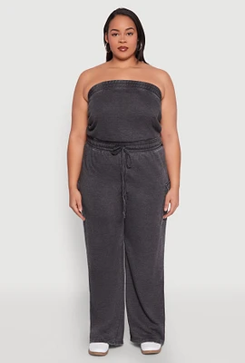 Womens Plus Mineral Wash Cargo Pocket Jumpsuit, Grey,