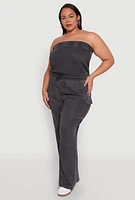 Womens Plus Mineral Wash Cargo Pocket Jumpsuit, Grey,