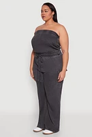 Womens Plus Mineral Wash Cargo Pocket Jumpsuit, Grey,