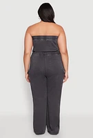 Womens Plus Mineral Wash Cargo Pocket Jumpsuit, Grey,