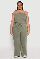 Womens Plus Mineral Wash Cargo Pocket Jumpsuit,