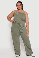 Womens Plus Mineral Wash Cargo Pocket Jumpsuit,