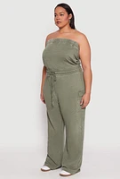 Womens Plus Mineral Wash Cargo Pocket Jumpsuit,