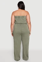 Womens Plus Size Mineral Wash Cargo Pocket Jumpsuit, Green, Size 1X