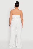 Womens Plus Pinstripe Zip Front Jumpsuit, White,