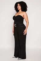 Womens Plus Size Faux Suede Western Buckle Fringe Jumpsuit, Black, Size 3X