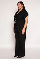 Womens Plus Pinstripe Wide Leg Jumpsuit, 2X