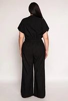 Womens Plus Pinstripe Wide Leg Jumpsuit, 2X