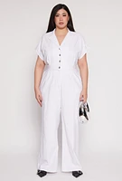 Womens Plus Size Pinstripe Wide Leg Jumpsuit, White, Size 3X