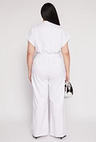 Womens Plus Size Pinstripe Wide Leg Jumpsuit, White, Size 3X