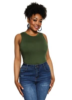 Womens Plus Size Daisy Tank Bodysuit, Green, Size 1X