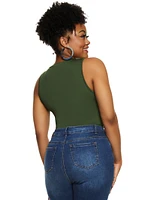 Womens Plus Size Daisy Tank Bodysuit, Green, Size 1X
