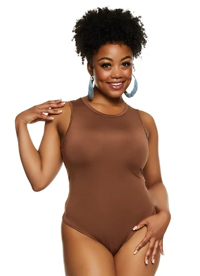 Womens Plus Size Daisy Tank Bodysuit, Brown, Size 2X