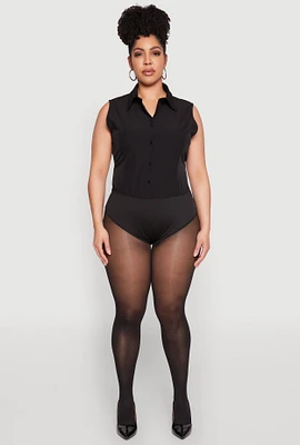 Womens Plus Daisy Sleeveless Button Front Bodysuit,